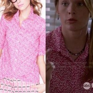 J. Crew Pink and White Leaves Button Down Shirt